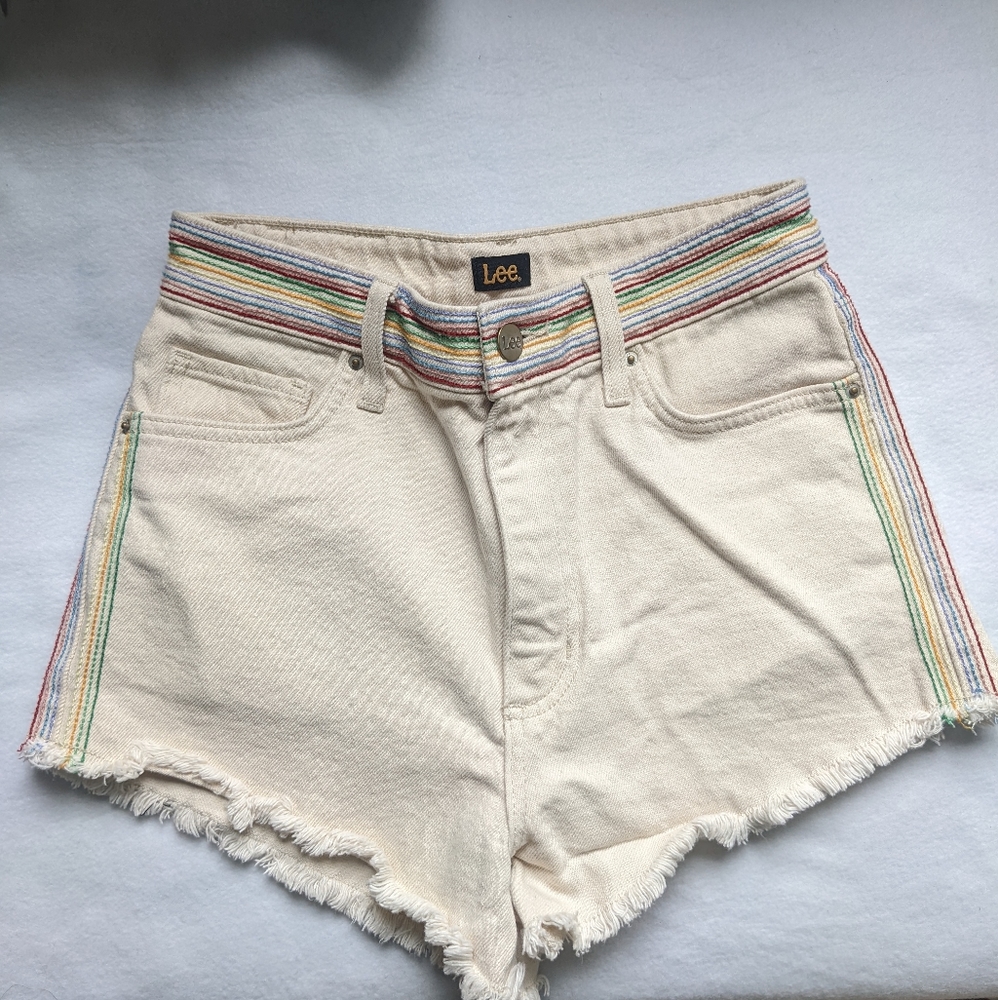 Creme and Rainbow Denim Shorts